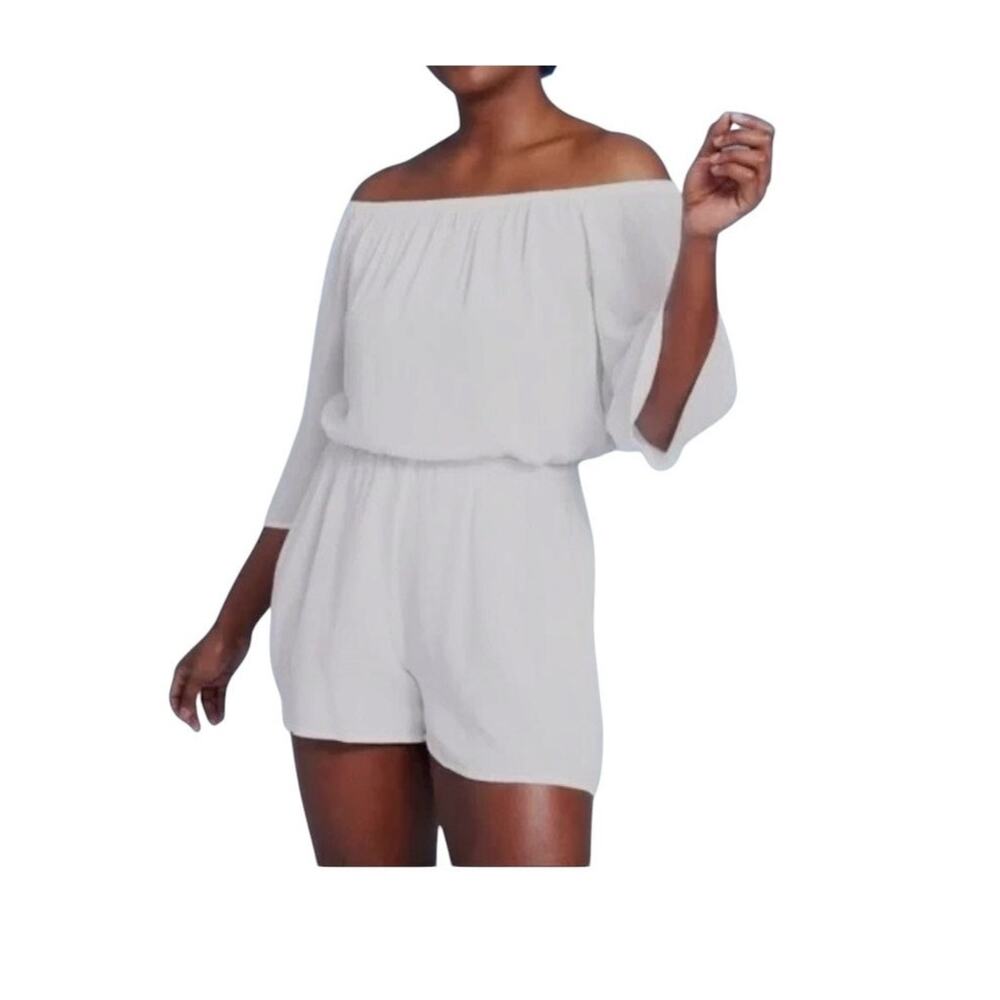 Kona Sol small crinkle off the shoulder swim cover romper SW 3403